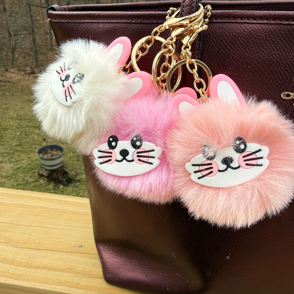 Cute Bunny (1) Pom Pom Keychain with Gold Hardware New